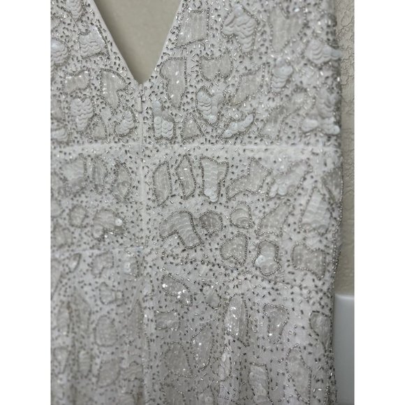 Mac Duggal Hand Embellished Beaded Gown With Train White 10814 Size 8 New - Picture 4 of 15